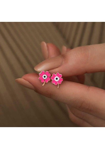 ​925 Ayar Gümüş Fosforlu Pembe Yonca Küpe modelleri