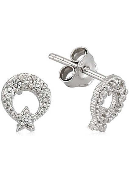 925 Ayar Gümüş Ay Yıldız Çivili Küpe