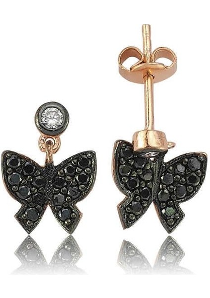 925 Ayar Gümüş Siyah Kelebek Çivili Küpe