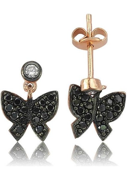 925 Ayar Gümüş Siyah Kelebek Çivili Küpe fiyatları