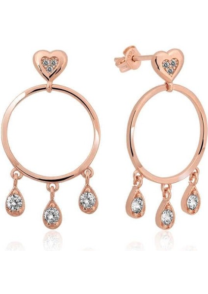 Gümüş Kalp Detaylı Halka Küpe