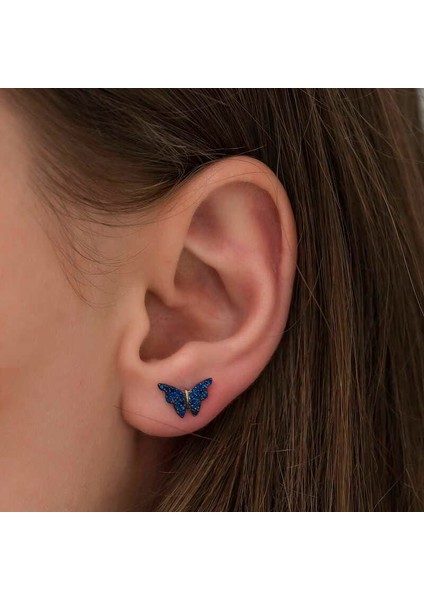 Gümüş Lacivert Kelebek Küpe modelleri