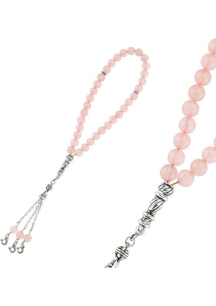 Doğaltaş Metal Püsküllü Pembe Kuvars Tesbih