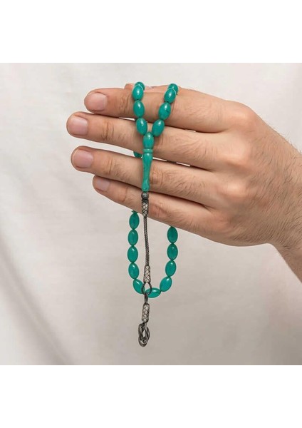 Gümüş Kazaz Püsküllü Sıkma Kehribar Tesbih