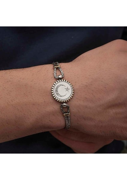 925 Ayar Gümüş Ay Yıldız Erkek Bileklik fiyatları