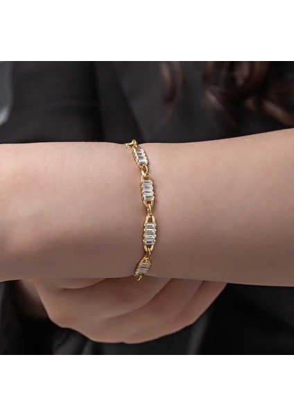 925 Ayar Gümüş Gold Baget Taşlı Kadın Bileklik fiyatları