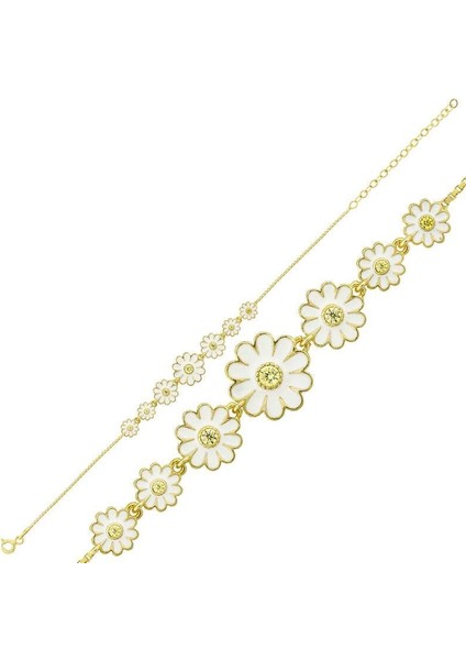 925 Ayar Gümüş Gold Sıralı Papatya Bileklik fiyatları