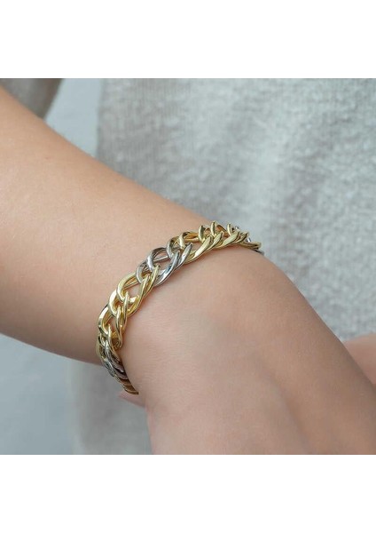 ​925 Ayar Gümüş Iki Renkli Zincir Bileklik fırsatları