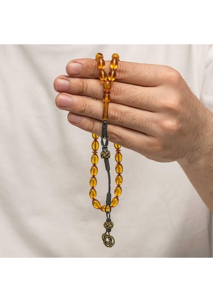 Gümüş Kazaz Püsküllü Sıkma Kehribar Tesbih