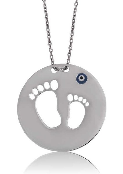 925 Ayar Gümüş Anne Bebek Ayak Izi Kadın Gümüş Kolye