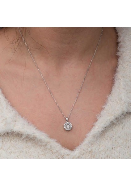 Gümüş Zirkon Taşlı Yuvarlak Kadın Kolye indirimleri
