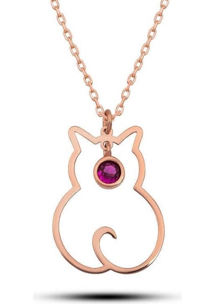 925 Ayar Gümüş Temmuz Ayı Doğum Taşı Kedi Kadın Kolye