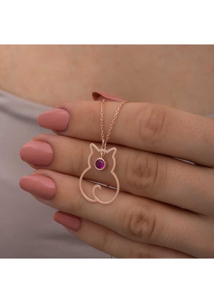 925 Ayar Gümüş Temmuz Ayı Doğum Taşı Kedi Kadın Kolye modelleri