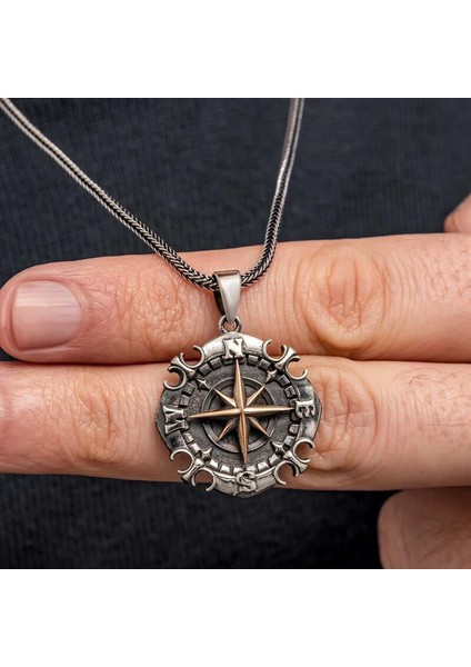 Gümüş Oksitli Pusula Erkek Kolye