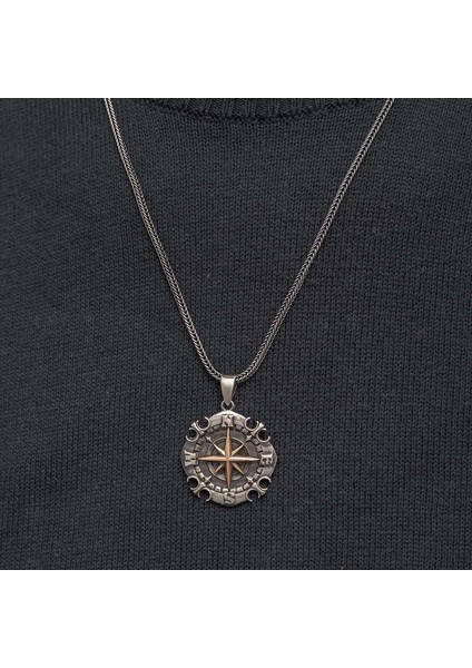Gümüş Oksitli Pusula Erkek Kolye fırsatları