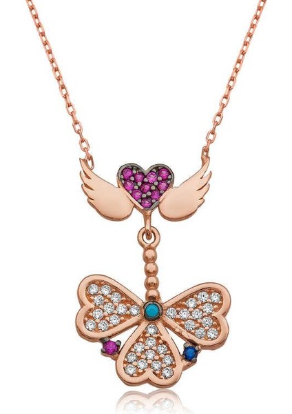 925 Ayar Gümüş Melek Kanatlı Yonca Kadın Gümüş Kolye