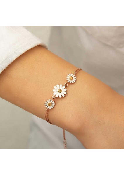 ​925 Ayar Gümüş Rose Üçlü Papatya Bileklik fırsatları