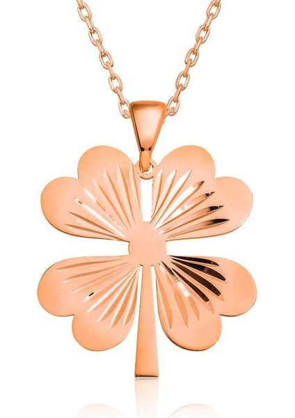 925 Ayar Gümüş Dört Yaprak Rose Yonca Kadın Gümüş Kolye