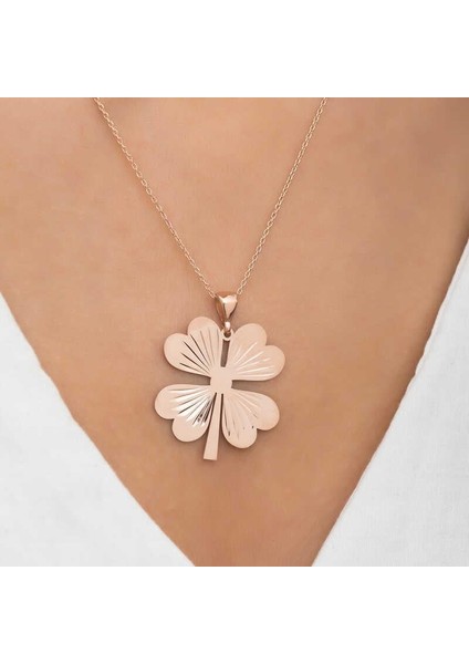 925 Ayar Gümüş Dört Yaprak Rose Yonca Kadın Gümüş Kolye modelleri