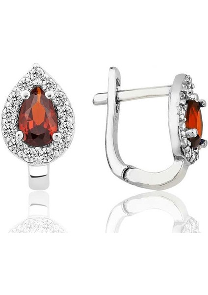 Gümüş Kırmızı Taşlı Damla J Kadın Küpe fiyatları