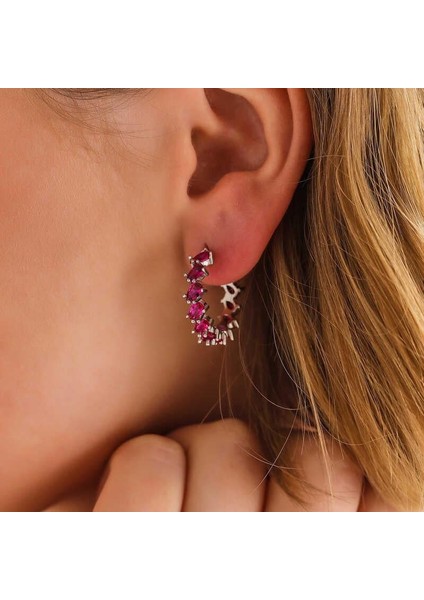 Gümüş Pembe Taşlı Damla Çivili Kadın Küpe fiyatları