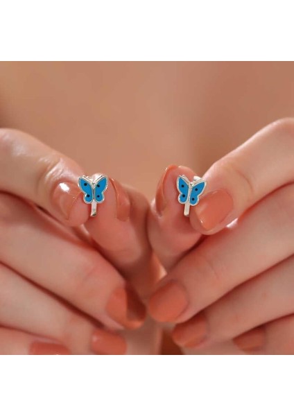 Gümüş Mavi Kelebek Çocuk Küpesi fiyatları