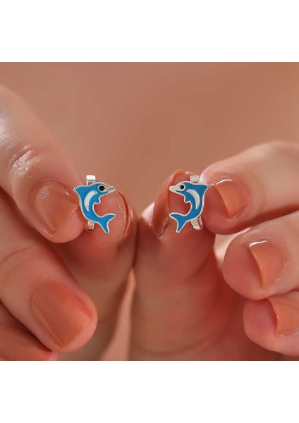 Gümüş Mavi Yunus Balığı Çocuk Küpesi fiyatları