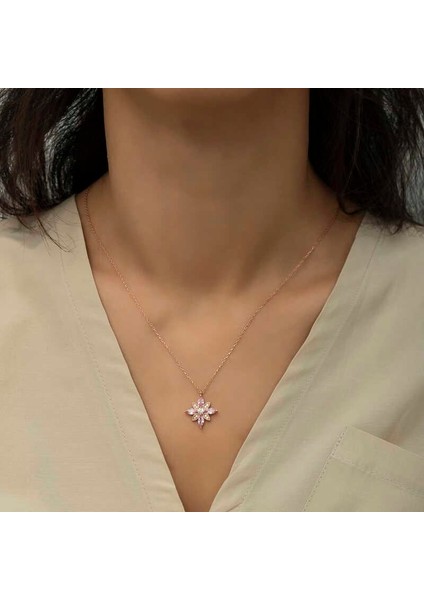 925 Ayar Gümüş Pembe Taşlı Umut Çiçeği Gümüş Kolye fiyatları