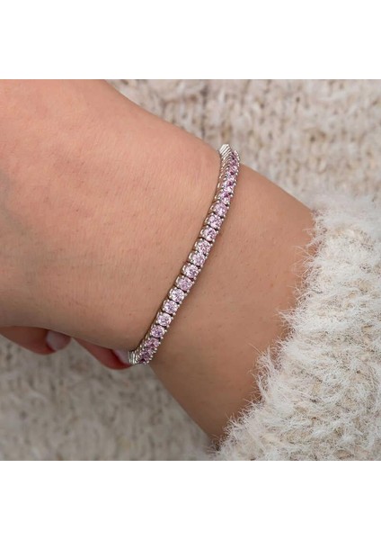 Gümüş Pembe Zirkon Taşlı Su Yolu Kadın Bileklik fiyatları