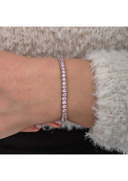 Gümüş Pembe Zirkon Taşlı Su Yolu Kadın Bileklik fırsatları