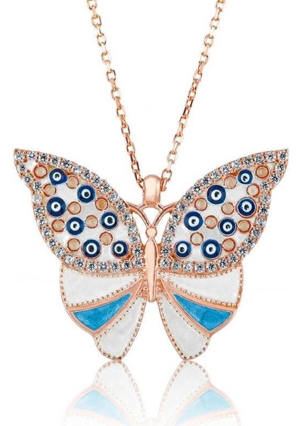 925 Ayar Gümüş Nazarlı Kelebek Kadın Gümüş Kolye