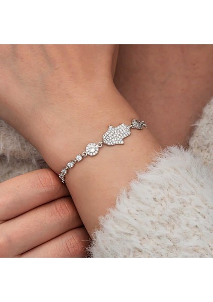 Gümüş Zirkon Taşlı Fatma Ana Eli Kadın Bileklik fiyatları