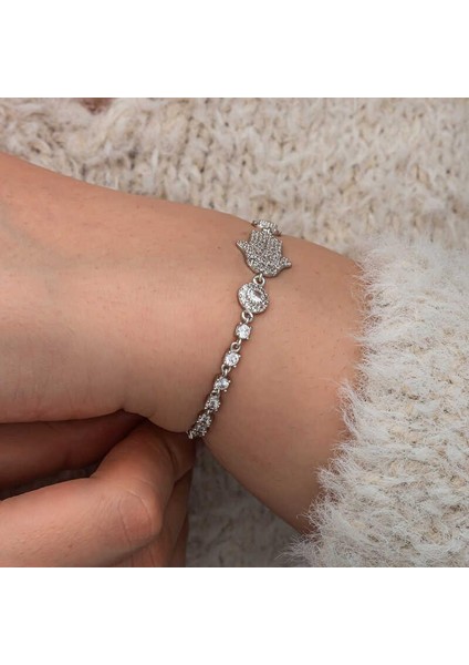 Gümüş Zirkon Taşlı Fatma Ana Eli Kadın Bileklik fırsatları
