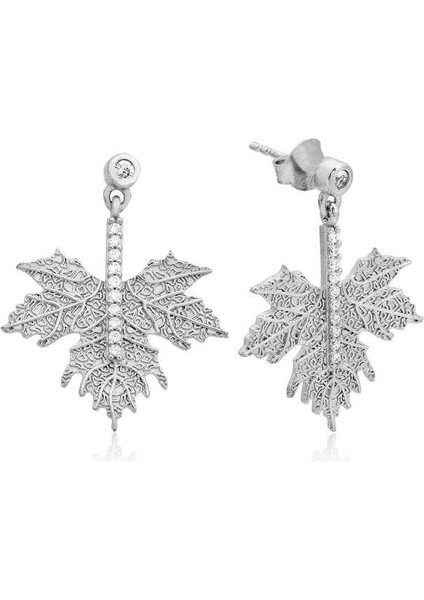 925 Ayar Gümüş Çınar Yaprağı Küpe