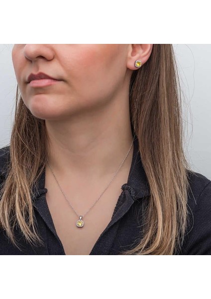 ​925 Ayar Gümüş Sarı Baget Taşlı Kadın Set