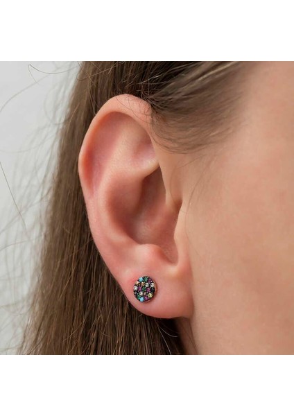 ​925 Ayar Gümüş Mix Taşlı Daire Küpe modelleri