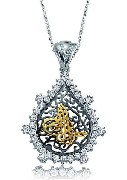 925 Ayar Gümüş Taşlı Tuğra Kadın Gümüş Kolye