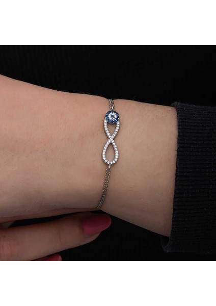 925 Ayar Gümüş Nazarlı Sonsuzluk Kadın Bileklik fırsatları