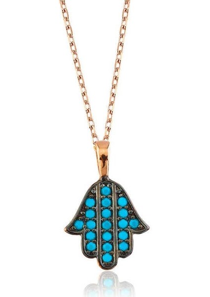 925 Ayar Gümüş Mavi Fatma Ana Eli Kadın Gümüş Kolye