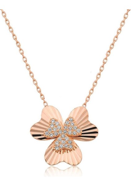 925 Ayar Gümüş Kalp Yonca Kadın Gümüş Kolye