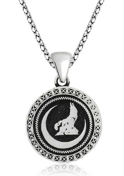 ​​925 Ayar Gümüş Hilal Bozkurt Gümüş Kolye