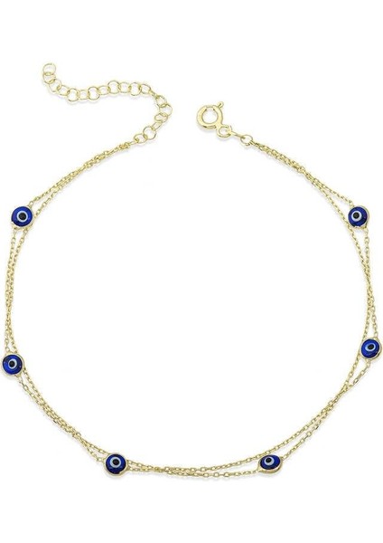 Gümüş Gold Çift Zincirli Nazar Halhal