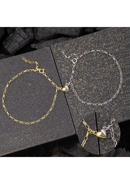 925 Ayar Gümüş Rodyum Gold Çift Kalpli Aşk Bileklik