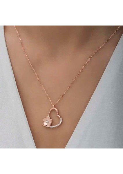 925 Ayar Gümüş Çiçekli Kalp Kadın Gümüş Kolye fırsatları