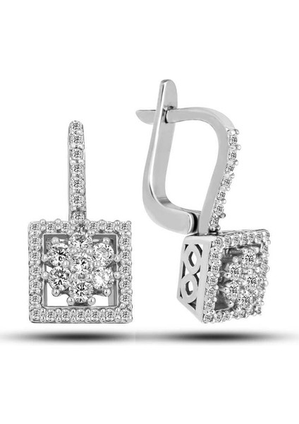 Gümüş Kare Zirkon Taşlı Kadın Küpe