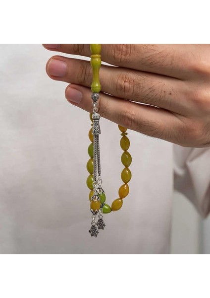 Gümüş Püsküllü Sıkma Kehribar Tesbih indirimleri