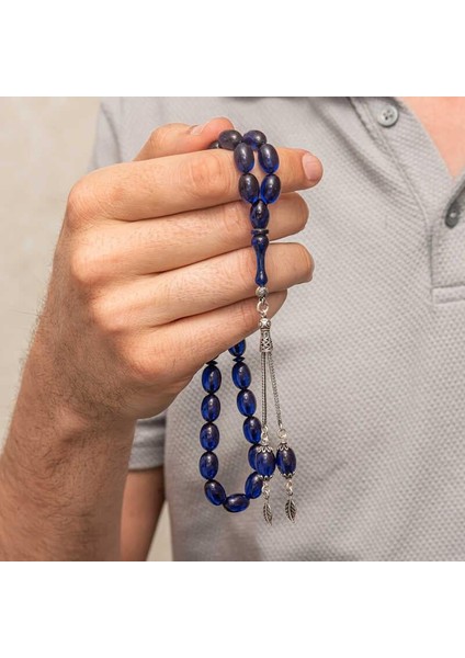 Gümüş Püsküllü Lacivert Sıkma Kehribar Tesbih fırsatları