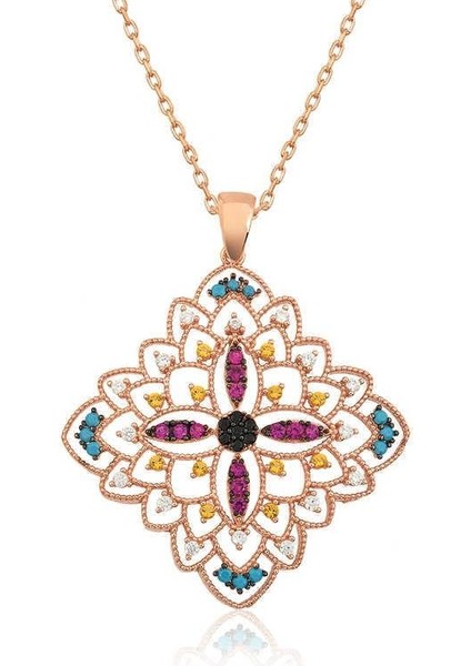 925 Ayar Gümüş Rose Etnik Desenli Madalyon Kolye modelleri