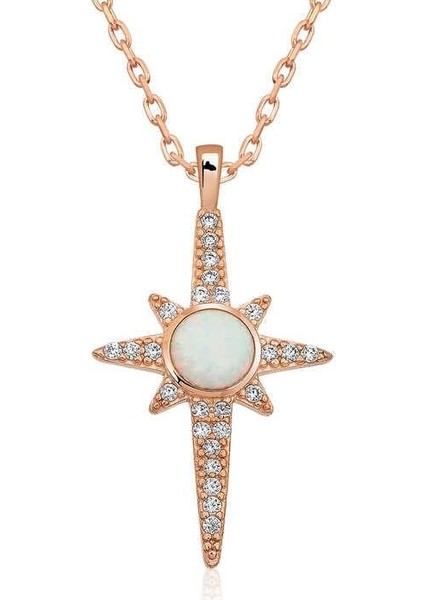​gümüş Beyaz Opal Taşlı Kuzey Yıldızı Kolye