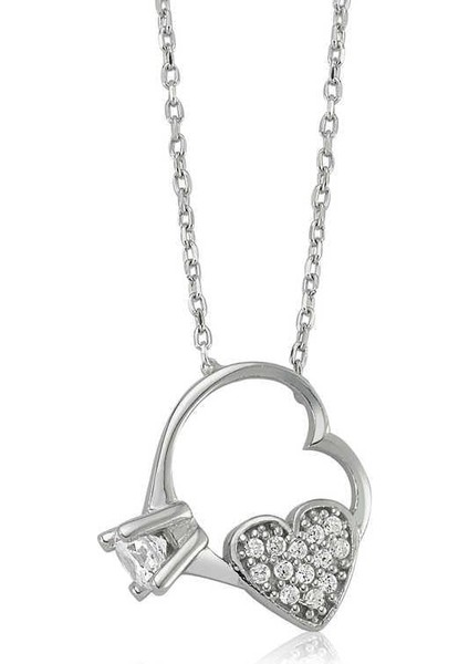 925 Ayar Gümüş Kalp Tek Taş Kadın Gümüş Kolye